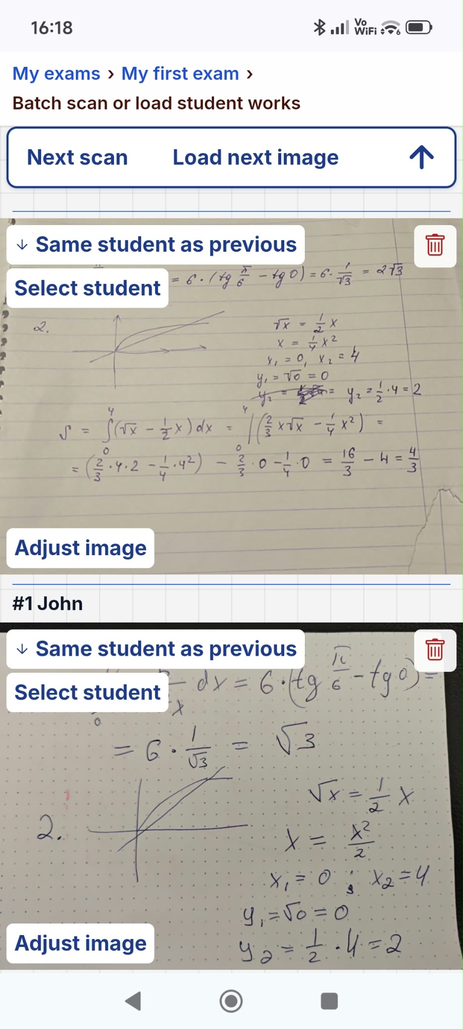 Kvasir Exams mobile view
